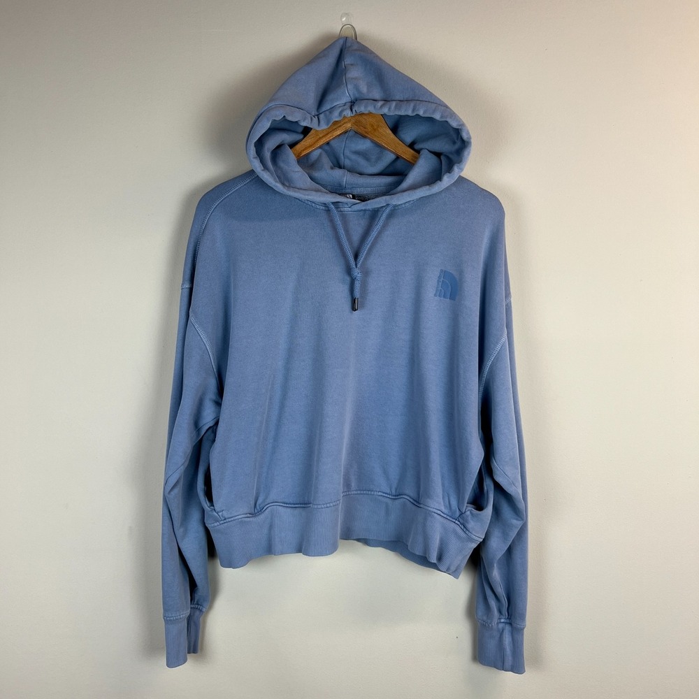 The North Face Cropped Pullover Hoodie Sweatshirt Women Medium Blue Logo Relaxed